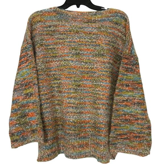 Soft Surroundings Hi Low Split Hem Bell Sleeve Chunky Knit Striped Sweater Med - Picture 2 of 14